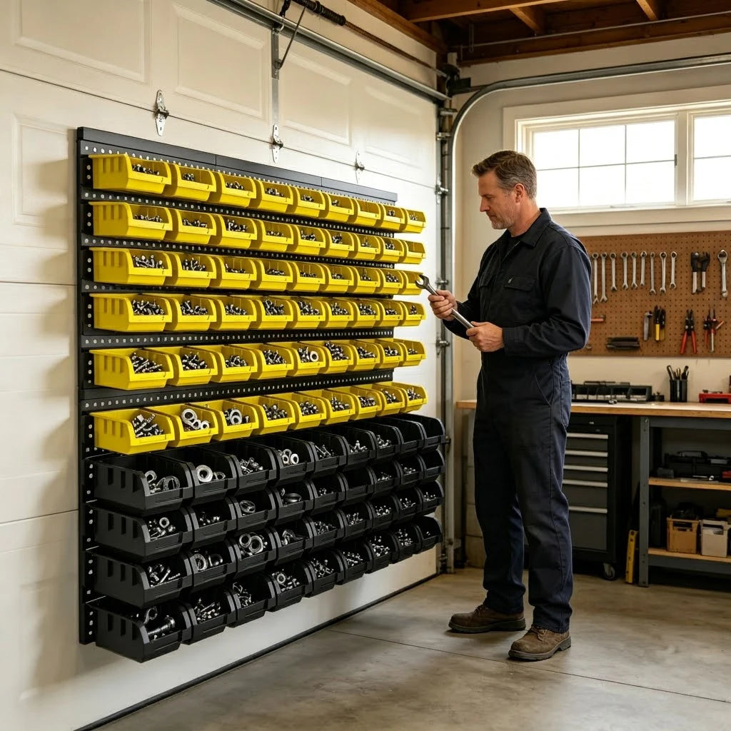 Wall Mounted Parts Bin Storage Organizer Rack