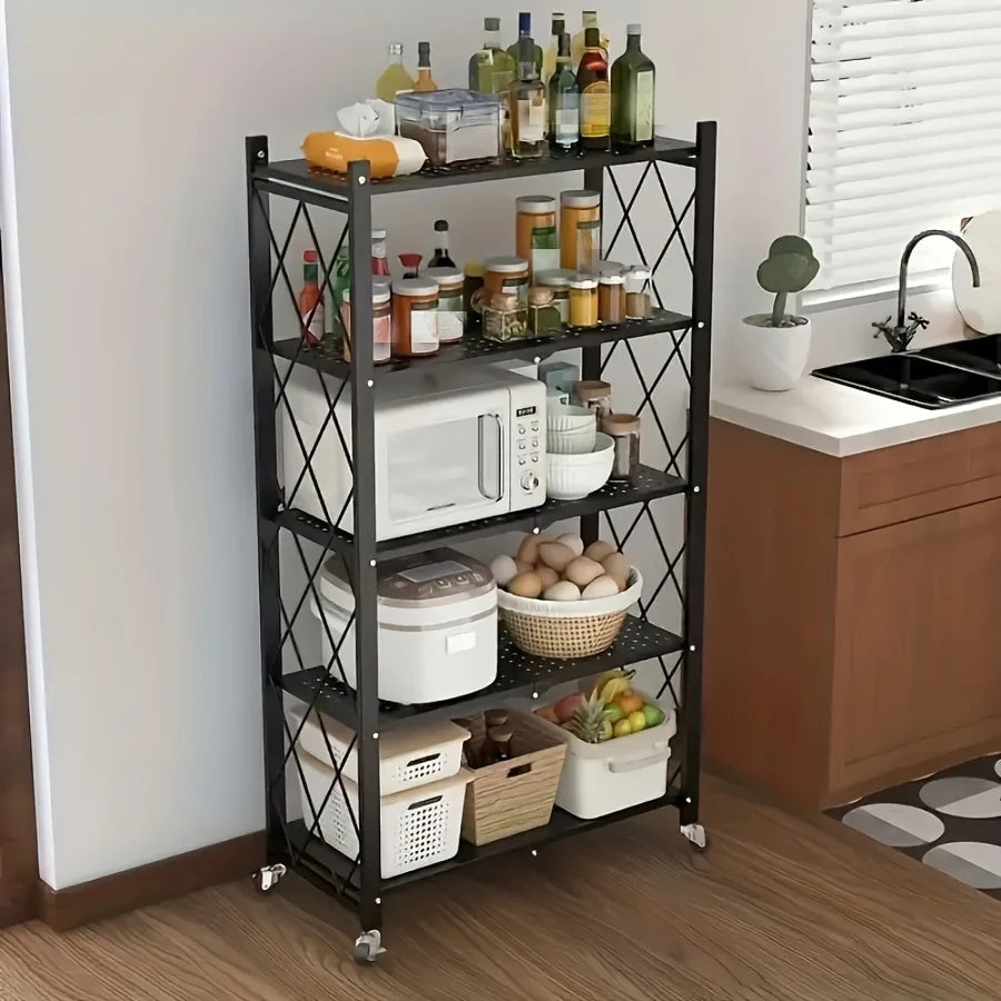 Heavy-Duty Foldable Metal Storage Rack With Wheels