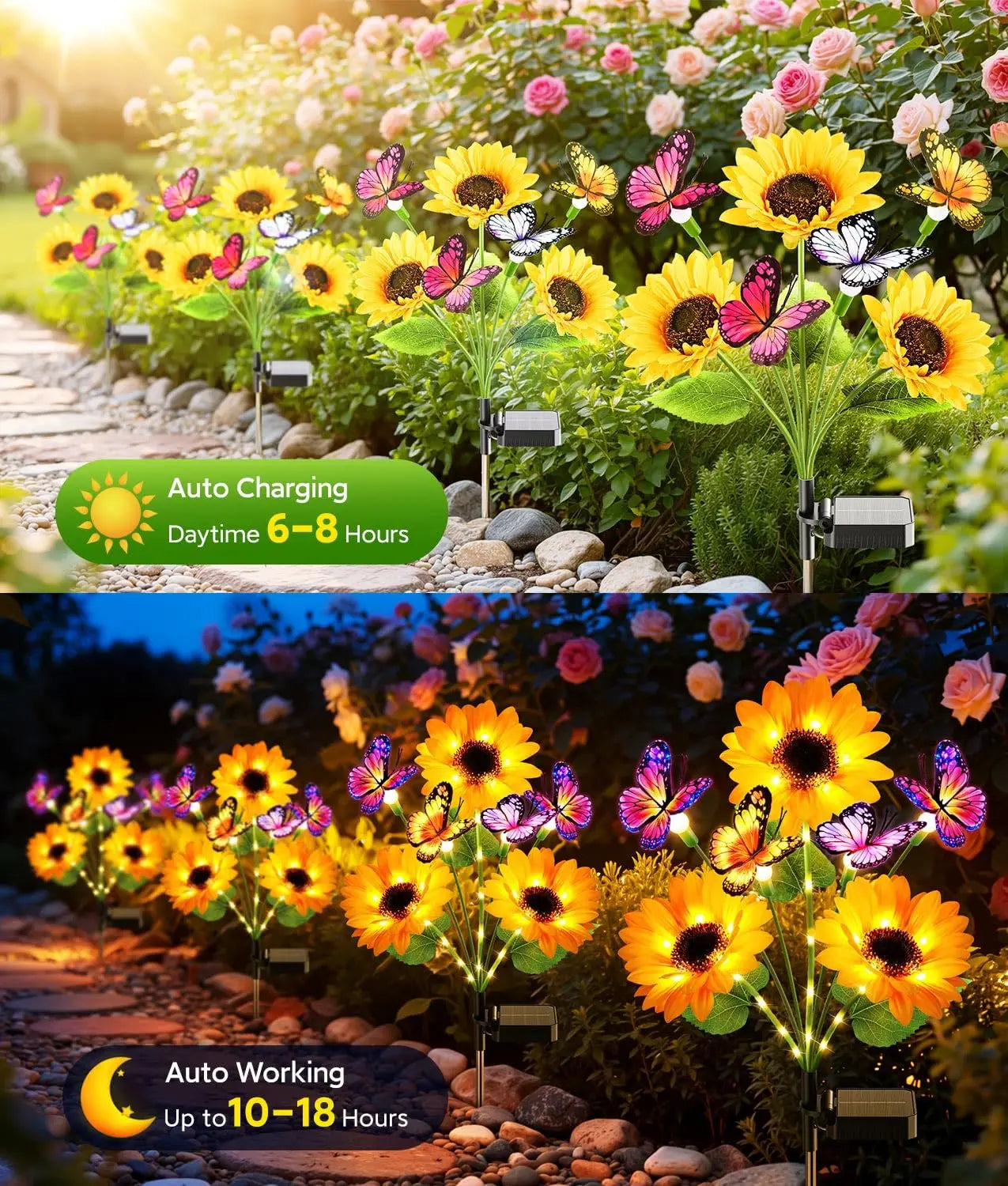 Solar Sunflower Garden Lights With Butterflies