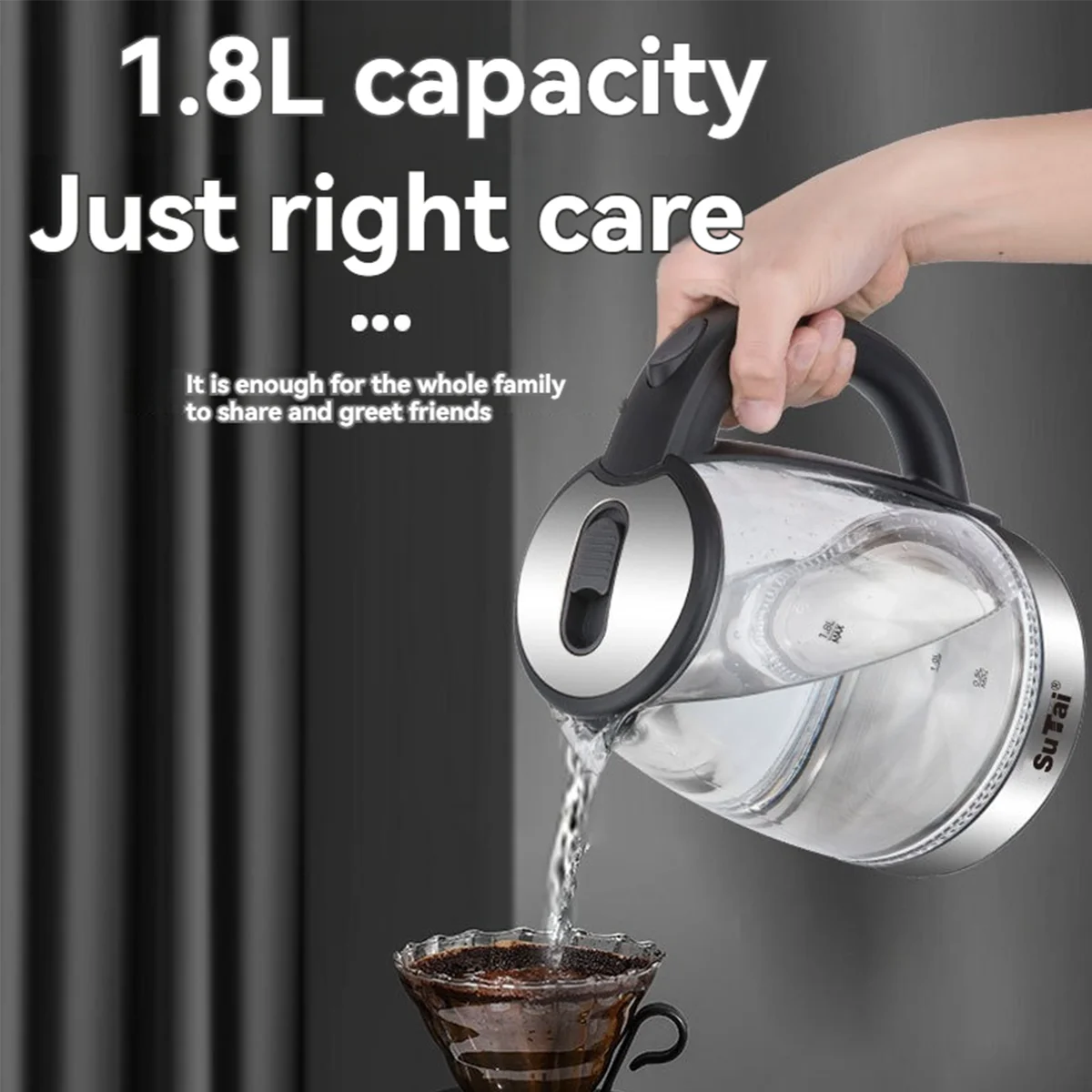 1000W Electric Glass Kettle With Stainless Steel