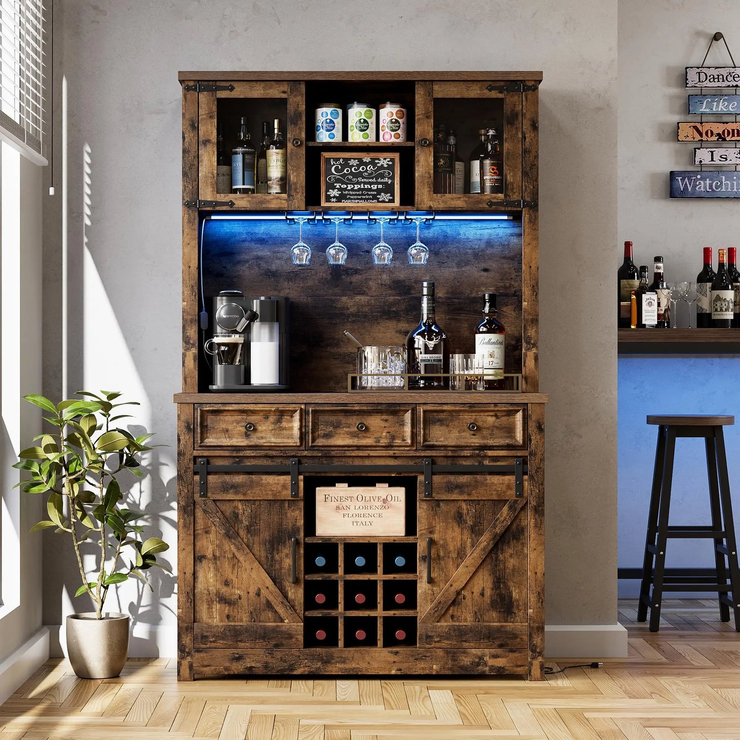 HiMiss Coffee Bar Cabinet With LED Lights