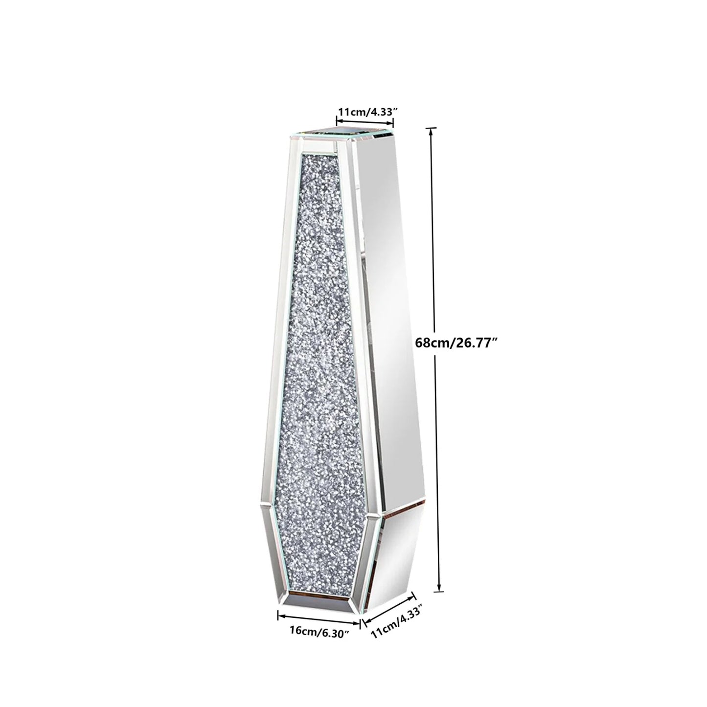 Various Styles,  Crushed Diamond Mirrored tall Vase.  Home Decor for Living Room Bedroom