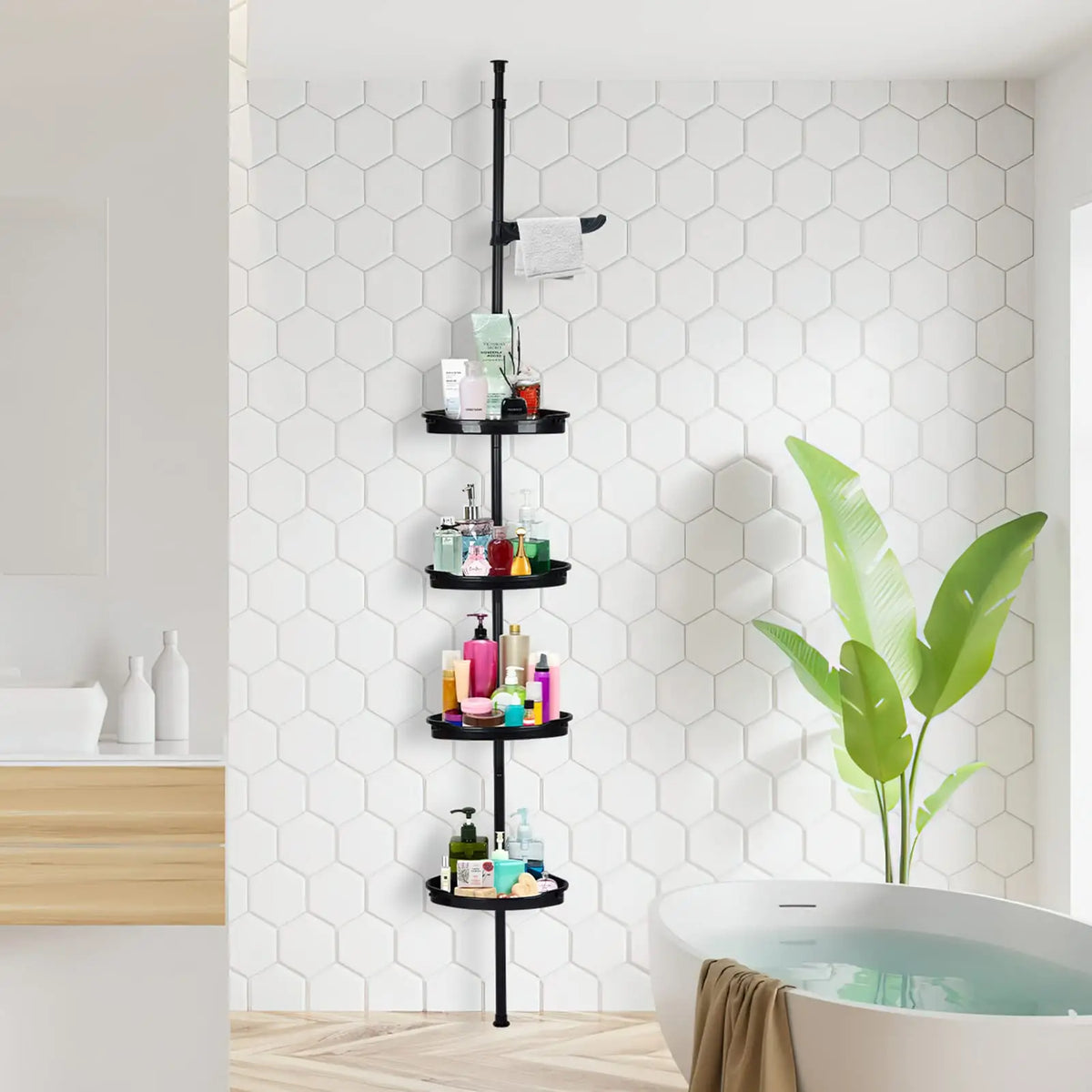 Corner Shower Caddy With Tension Pole Organizer