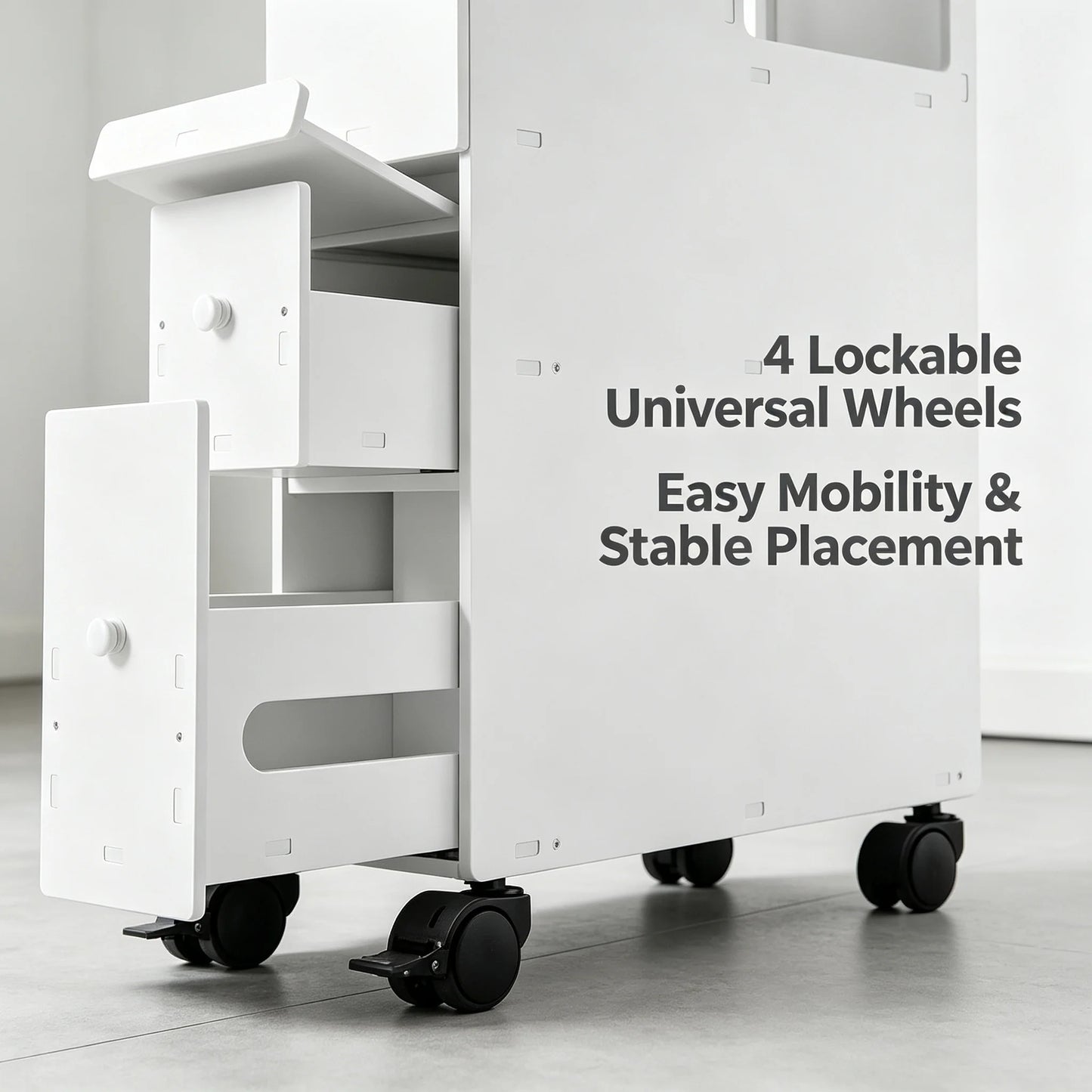 Narrow PVC Bathroom Storage Cabinet With Drawers And Wheels