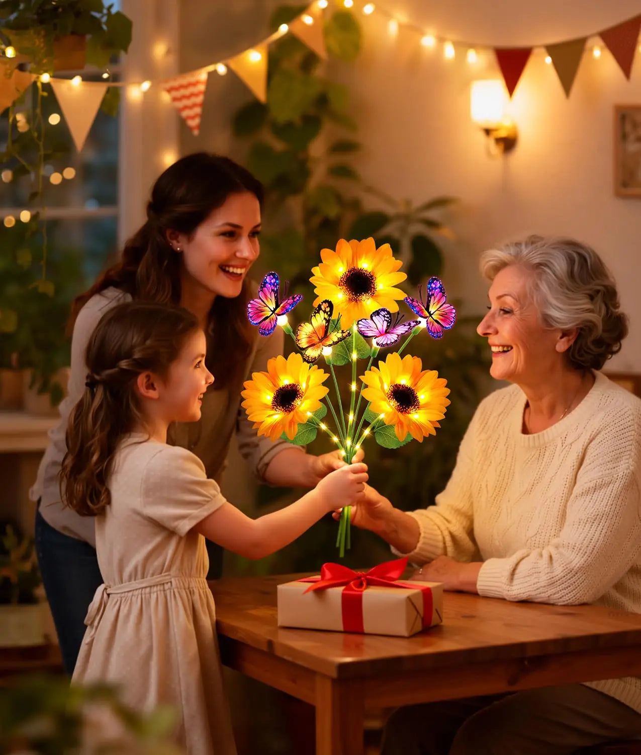 Solar Sunflower Garden Lights With Butterflies
