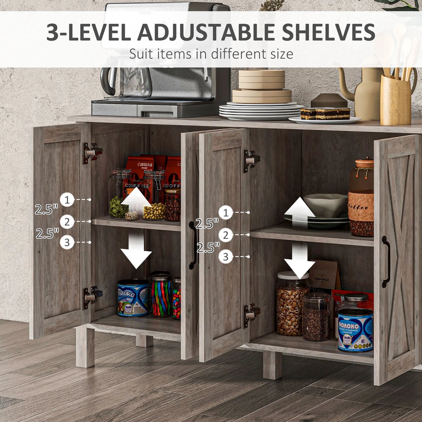 Farmhouse Wood Sideboard Cabinet With Barn Doors