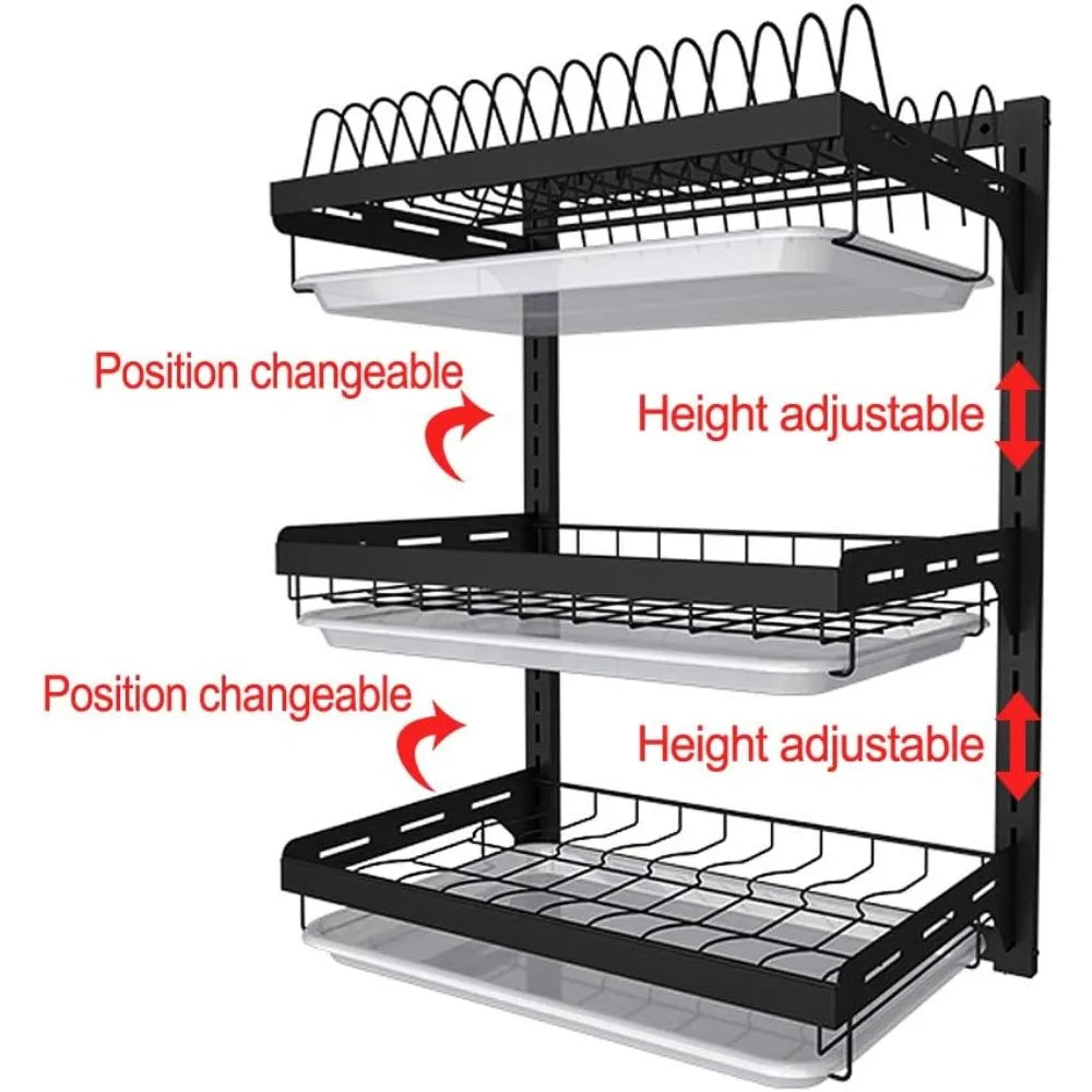 Hanging Dish Drying Rack Wall Mount,Dish Racks Drainer,3 Tier Kitchen Plate Organizer Storage Shelf