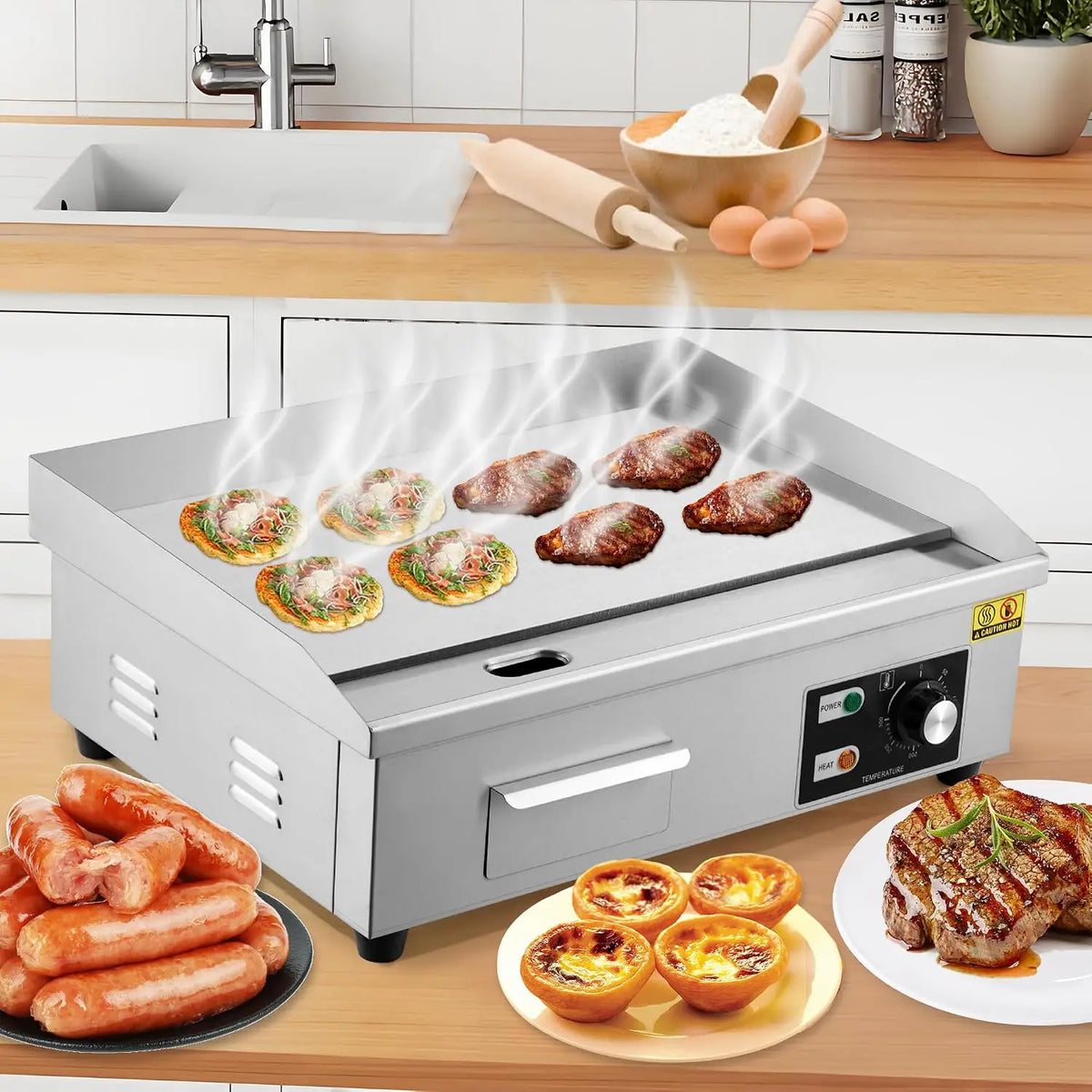 Tacleekii Commercial Stainless Steel Electric Griddle
