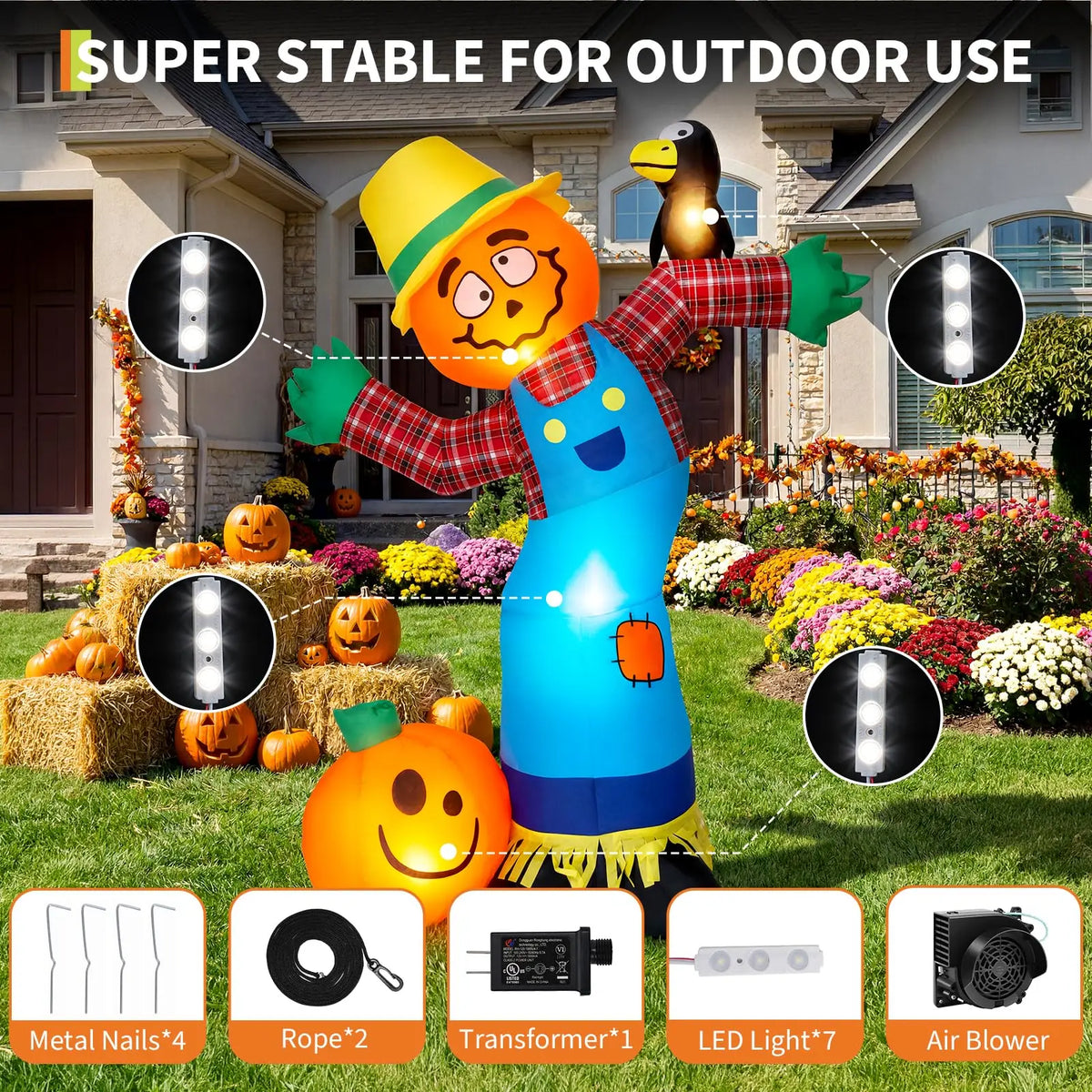HiMISS Halloween Pumpkin Scarecrow Inflatable Yard Decor