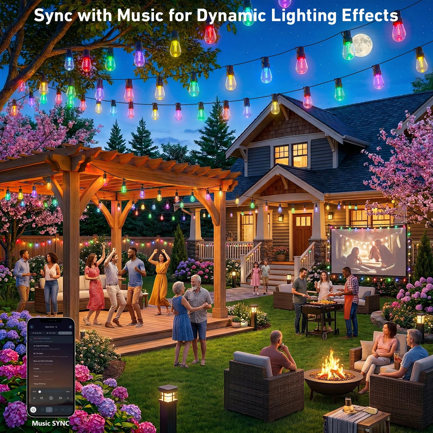Outdoor Waterproof LED String Lights With Smart App Control