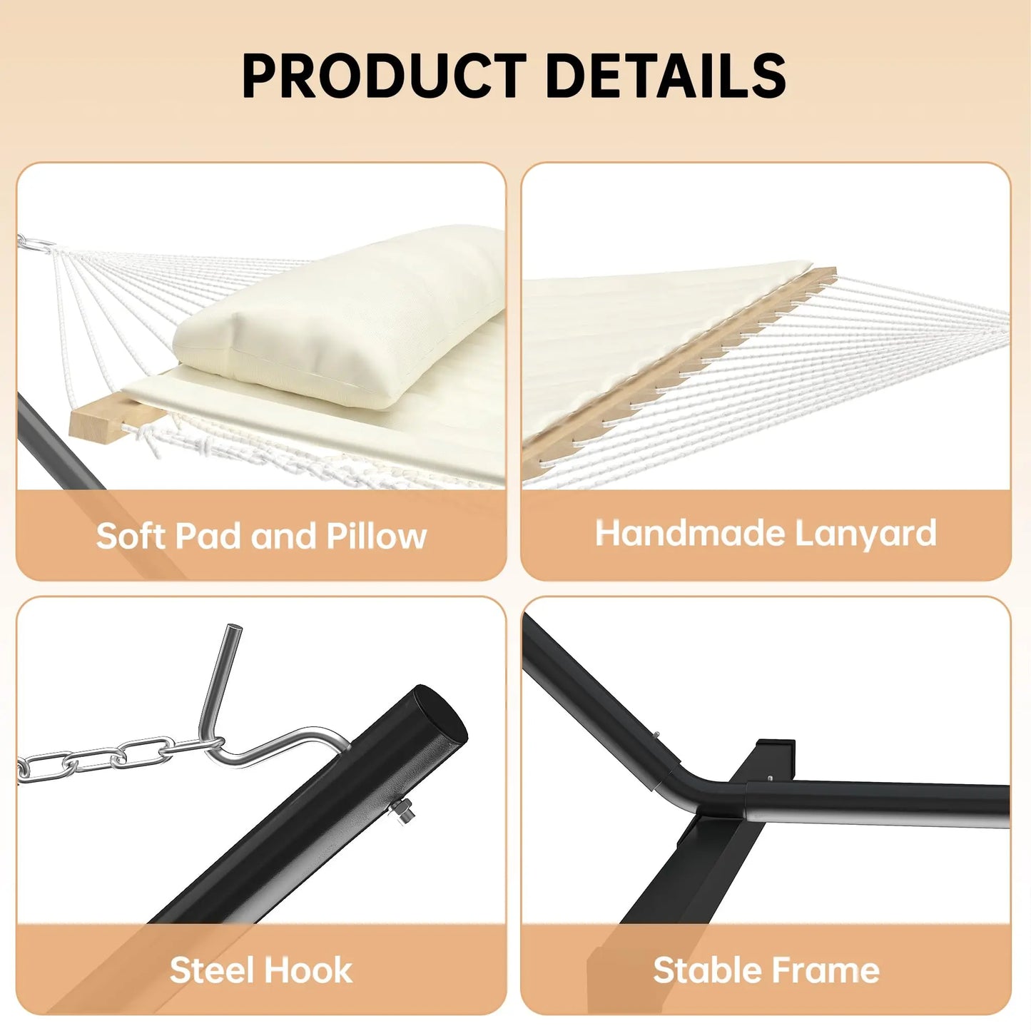 Double Hammock With Stand Heavy Duty Outdoor Patio Garden