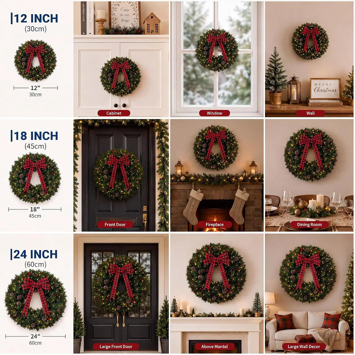 Tacleekii Christmas Wreath With Warm LED Lights