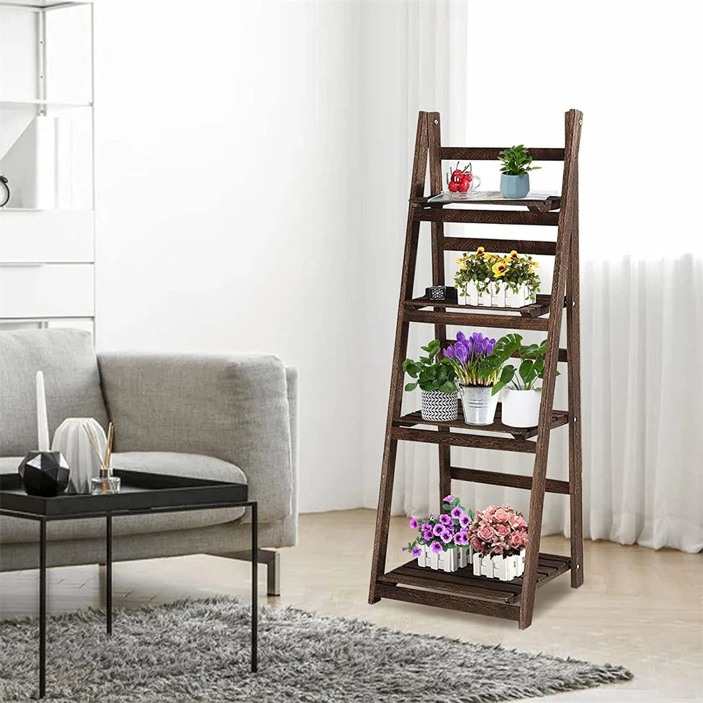 Wooden Folding 4 Tier Ladder Shelf