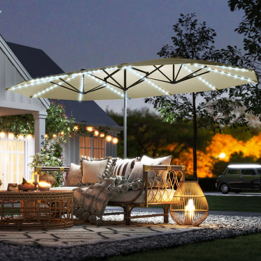 15ft Patio Umbrella Solar Lights UPF50+ Outdoor Umbrella Cream