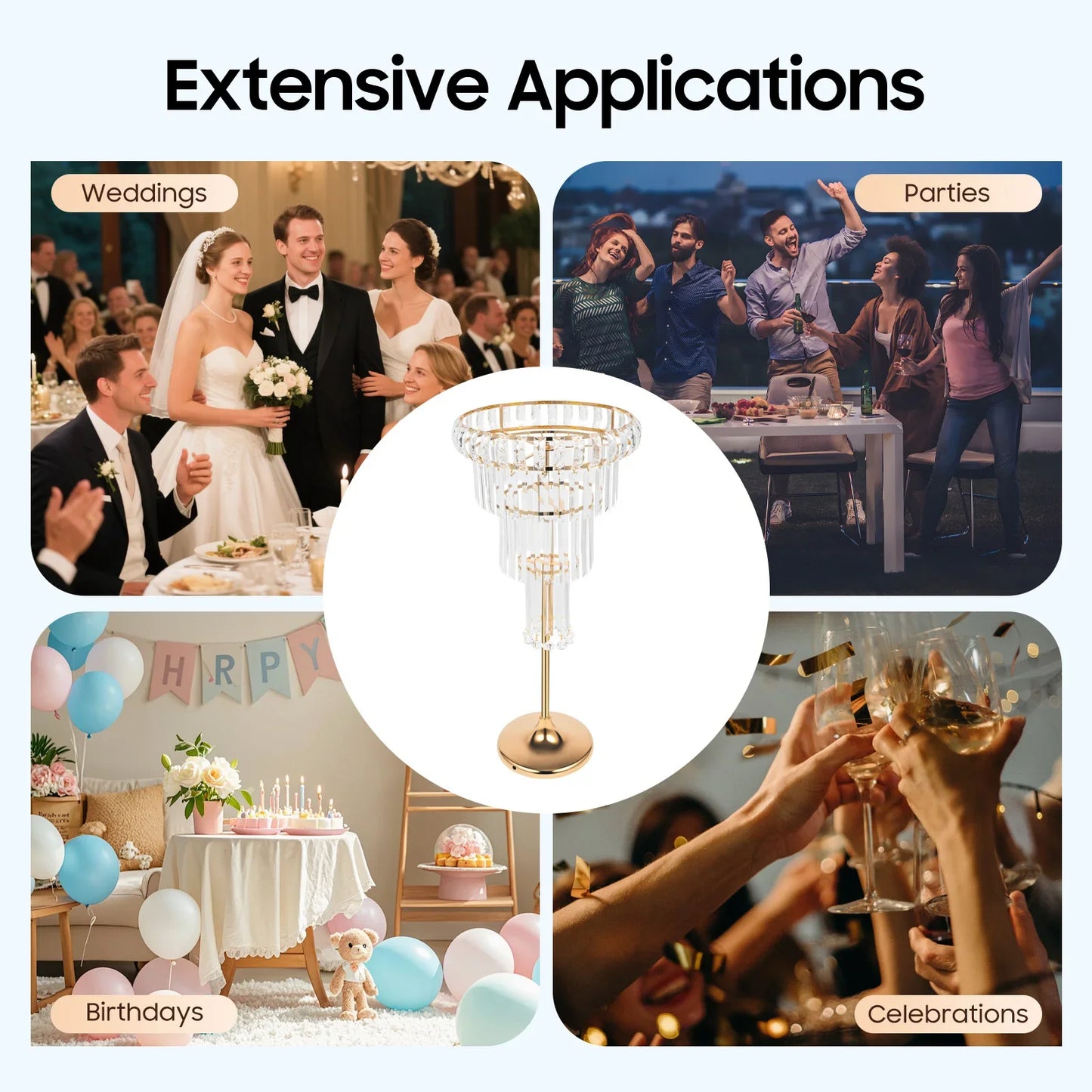 32-inch Tall Crystal Vase, 4-Tier Wedding Table,  Crystal Flower Pot, Free-Standing Flower Stand with Hanging Crystals and Base