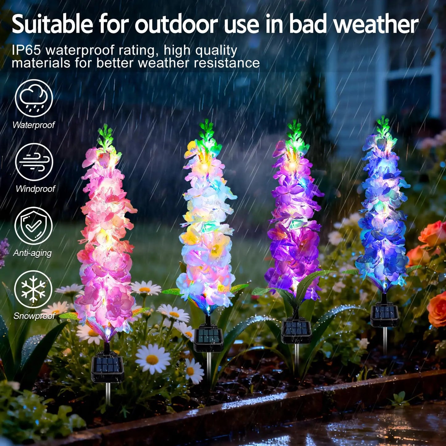 Solar Delphinium Flower Garden Lights With 80 Led Bulbs