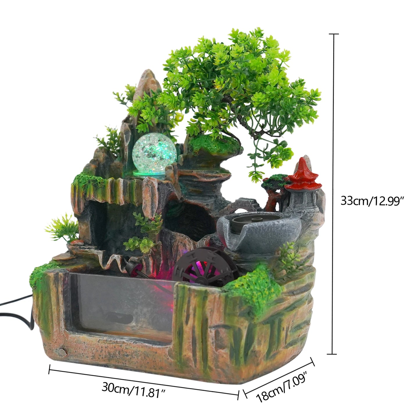 Tabletop Fountain, Rockery Ornament with Mist Maker 110V, Water Fountain for Home Desk Decor, Resin Landscape Decoration