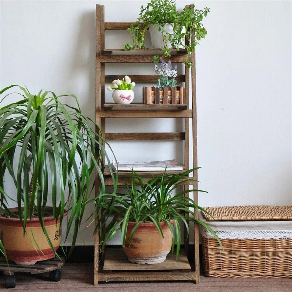 Wooden Folding 4 Tier Ladder Shelf