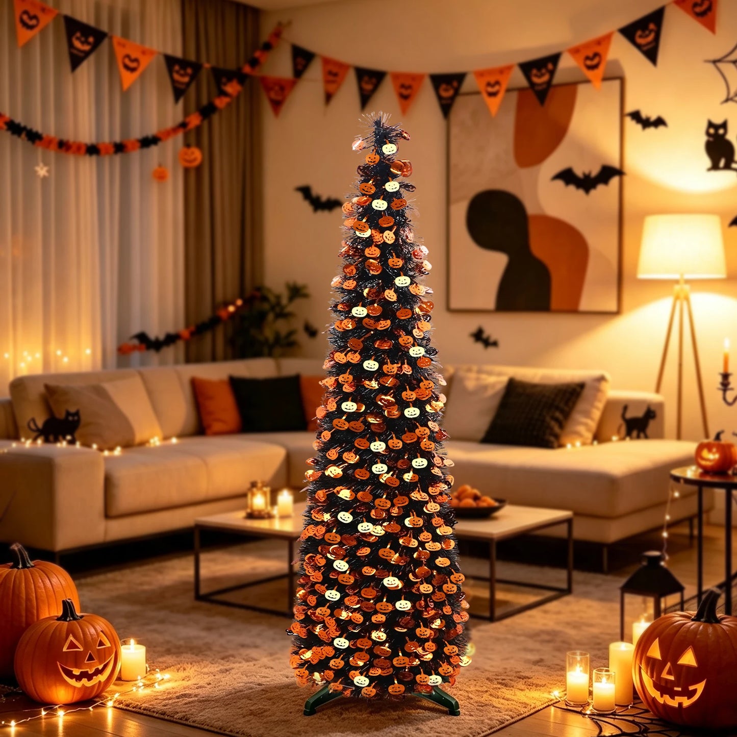 Halloween Pop Up Artificial Tree With Pumpkin Decor
