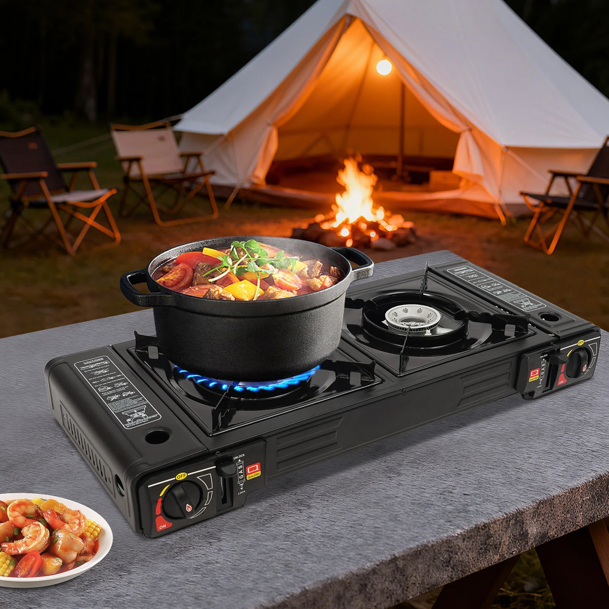 Bymaocar Portable Two-Burner Camping Stove